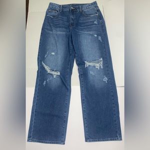 Wide-Leg Medium Blue Jeans High Waisted & Distressed